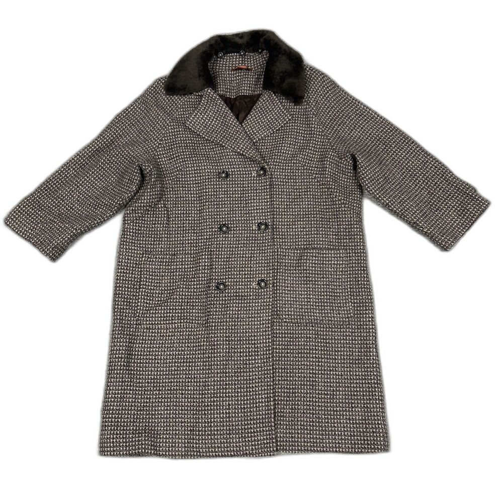 Sundance Jacket Womens XL Brown Tweed Wool Blend Double Breasted Pea Coat